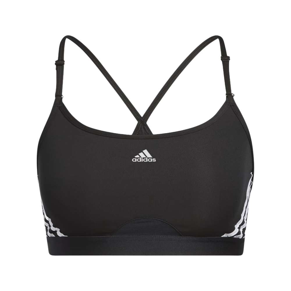 adidas Women's Training Light Support 3 Stripe Bra - Black White