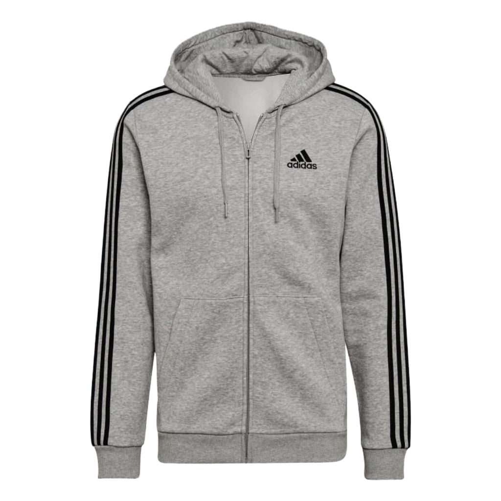 adidas Men's Standard Essentials 3-Stripes Fleece Full-Zip Hooded Track Top - Grey