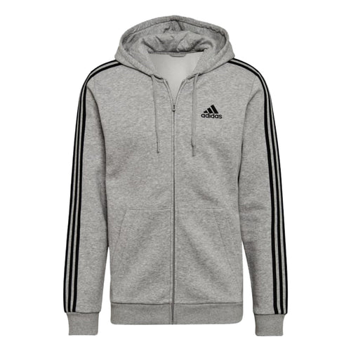 adidas Men's Standard Essentials 3-Stripes Fleece Full-Zip Hooded Track Top - Grey